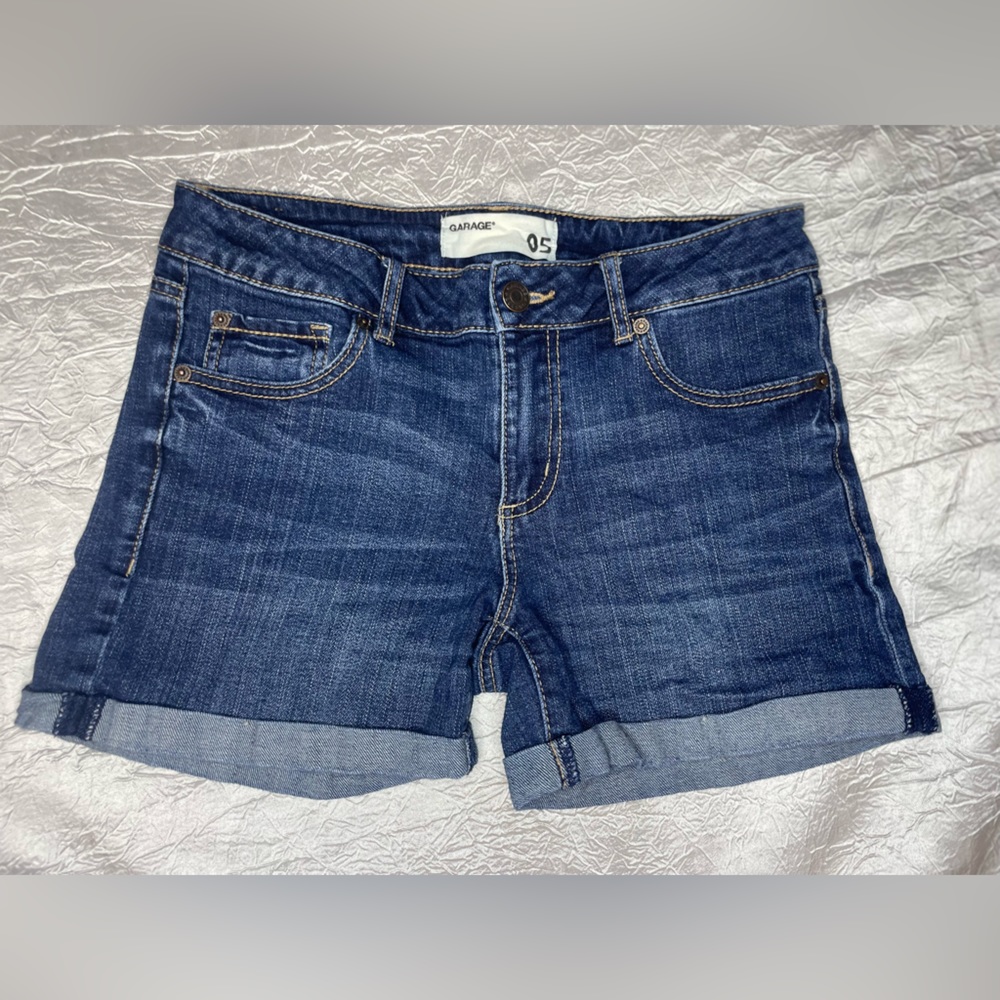 Garage cotton & Lycra blue jean/ denim shorts cuffed hem